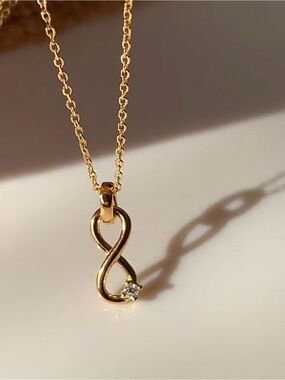 Gold Infinity Pendant Necklace Dainty CZ Charm Minimalist Gold Chain